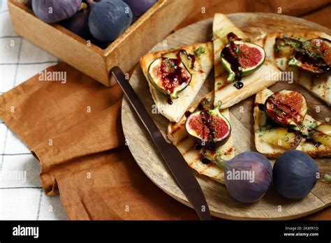 Fig Toast With Cheese Olive Oil Spices And Balsamic Vinegar