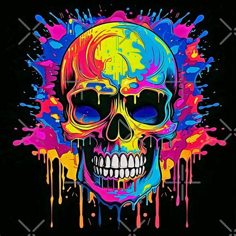 Colorful Dripping Paint Rainbow Skull Splash Neon Graffiti Colorful