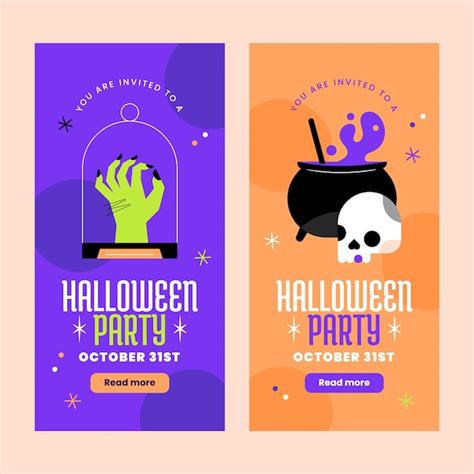 Flache Vertikale Halloween Banner Set Kostenlose Vektor