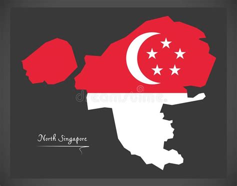 North Singapore Map with National Flag Illustration Stock Vector - Illustration of flats ...