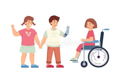 Enfants En Bonne Santé Et Handicapés Socialisation Dessin Animé Vecteur Illustration Isolé