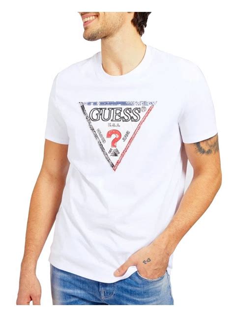 Guess Mens Triesley Logo T Shirt Organic White