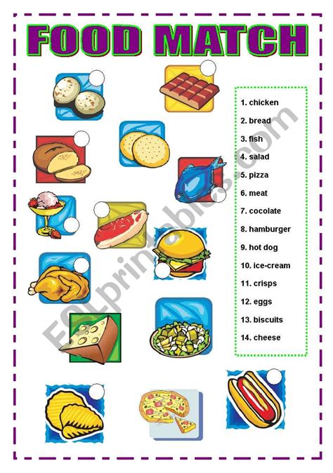 English Worksheets Food Match