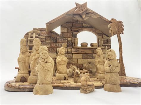 Magnificent Hand Made Large Nativity Set Bethlehem Wood Carving