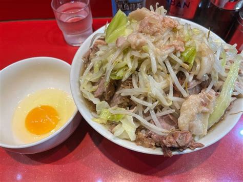 『ラーメン小豚増し玉子ﾔｻｲ、ﾆﾝﾆｸ､ｱﾌﾞﾗ』ラーメン二郎 西台駅前店のレビュー ラーメンデータベース