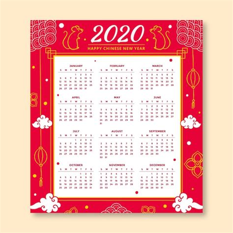 Calendario De A O Nuevo Chino Dibujado A Mano Vector Gratis