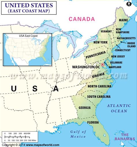 Map Of The East Coast Usa With Major Cities