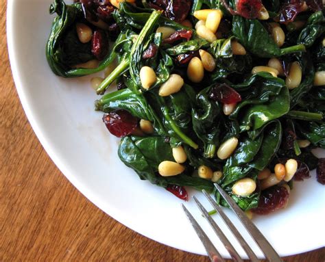 The Bake Off Flunkie Hot Spinach Salad With Pine Nuts Cranberries