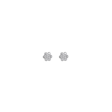 Sterling Silver Cubic Zirconia Flower Stud Earrings Jewelry From