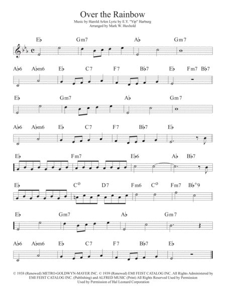 Over The Rainbow From The Wizard Of Oz Arr Mark W Huxhold Sheet