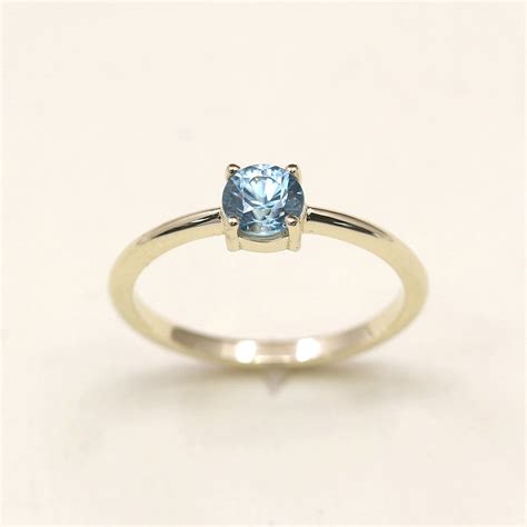Blue Zircon Engagement Ring / December Birthstone Ring / 14k Blue