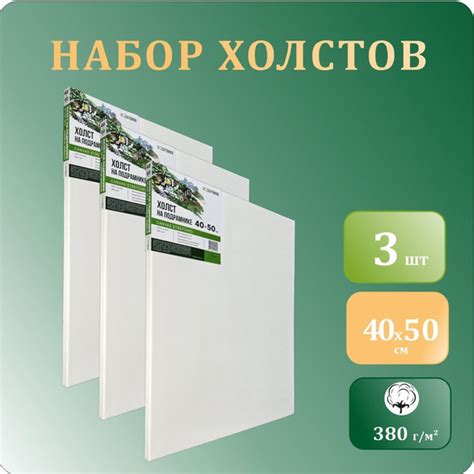 Холст на подрамнике 40х50 см, для рисования, 100% хлопок, 380 гр/м2 ...