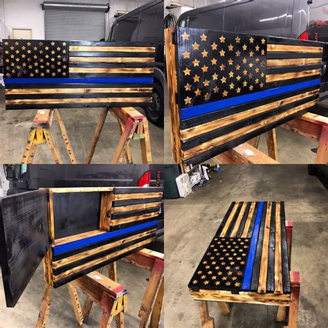 Blue Line American Flag By Javaloswoodco On Etsy Wood Flag Diy