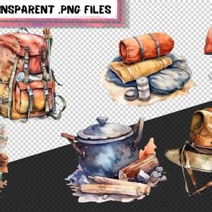 Camping Adventure Clipart Bundle Set Of Watercolor Camping Item