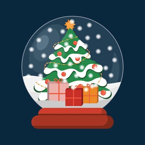 Premium Vector | Christmas snowglobe with cartoon christmas tree and gifts