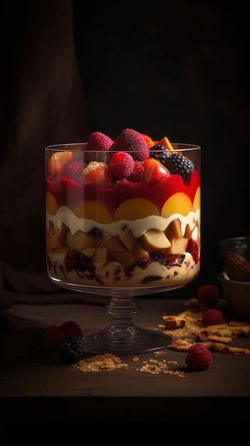 Postre Parfait De Yogur Con Frutas Y Crujido De Muesli Sobre Un Fondo