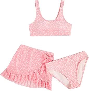 Amazon SOLY HUX Girl S 3 Piece Swimsuits Cute Bikini Bathing Suit With Cover Up Skirt Pink