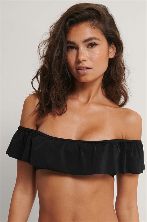 Flounce Off Shoudler Bikini Top Black Na Kd