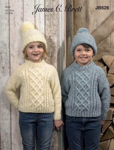 Jb626 Childs Aran Sweater And Hat Pattern To Fit 22 30 Spotted Sheep