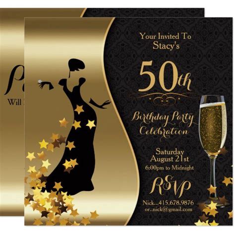 An Elegant 50th Birthday Party With Gold Stars And A Wine Glass On The