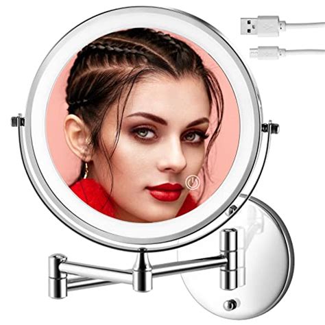 Miroir de maquillage mural rechargeable avec 3 lumières de couleur