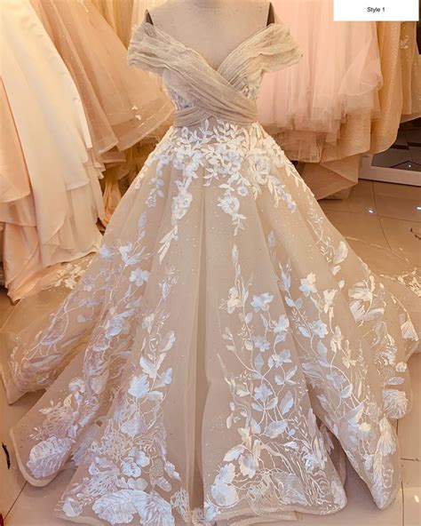 Garden Princess Nude Beige Coffee Champagne Floral Lace Ball Gown Wedding Dress Various Styles