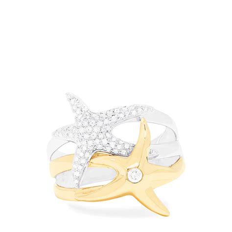 Effy Seaside 14k White And Yellow Gold Diamond Starfish Ring 039 Tcw