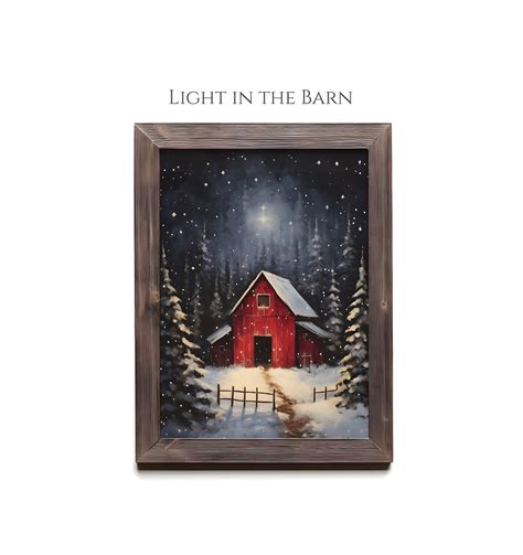 Winter Farmhouse Painting Red Barn Wall Art Snowy Holiday Print Vintage ...