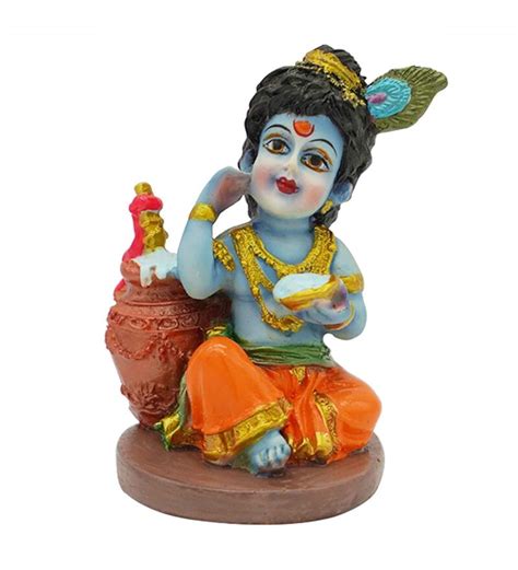 Buy Multicolour Marble Handpainted Lord Krishna Idol With Makhan By