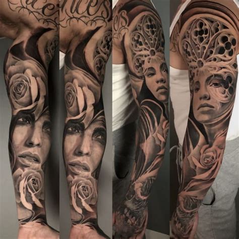 Gothic Women Full Arm Sleeve Tattoo