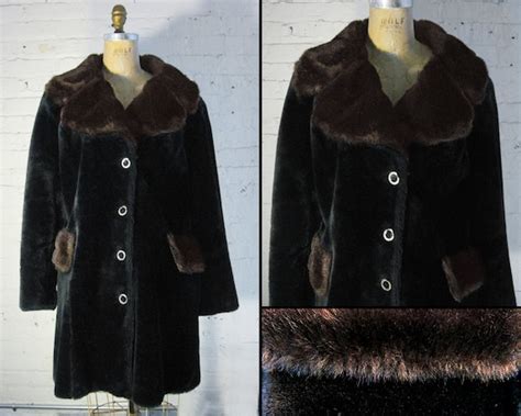 Items Similar To Vintage 1960s Black Plush Coat With Brown Faux Fur