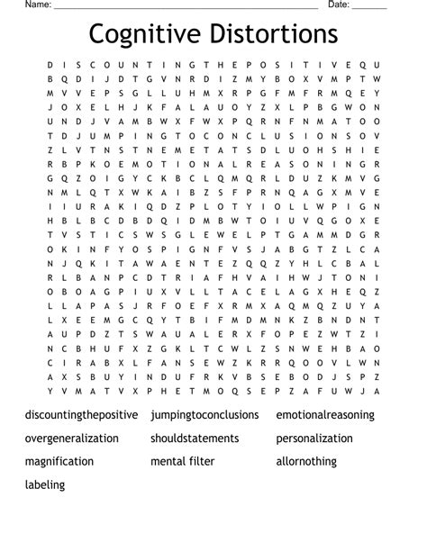 Cognitive Distortions Word Search WordMint