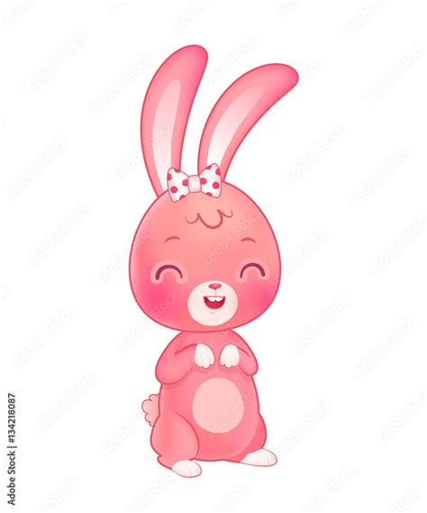 Pink bunny girl with bow-knot. Easter isolated on white background ...