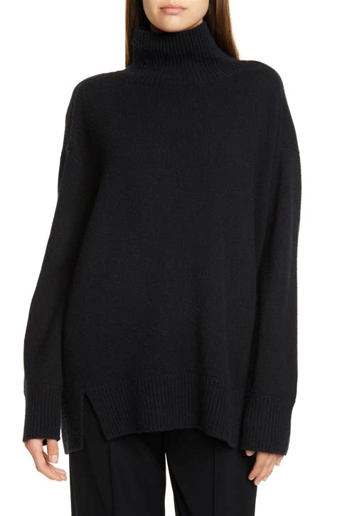 Vince Double Slit Cashmere Turtleneck Sweater In Black Lyst