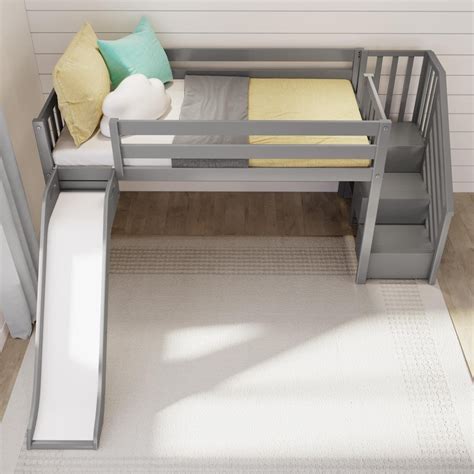 Twin Low Loft Bed With Easy Slide & Stairs – Max and Lily