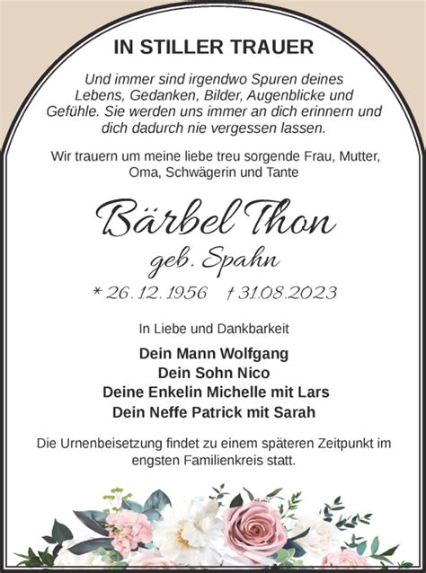 Traueranzeigen Von B Rbel Thon M Rkische Onlinezeitung Trauerportal