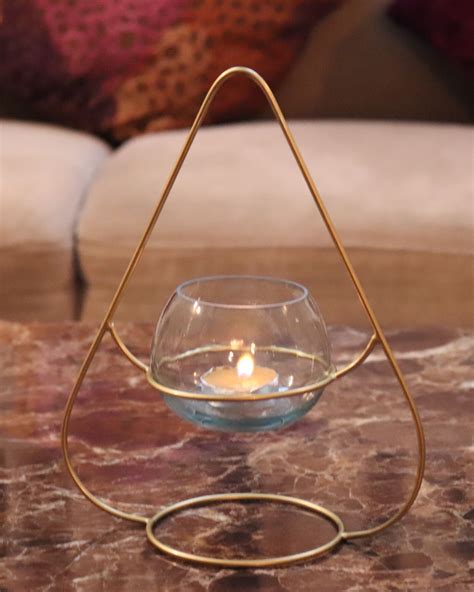 Triangular Metal Tea Light Holder With Glass Vase Set Of Two By House Of Sajja The Secret Label