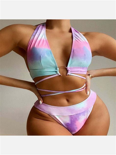 Wholesale Sexy Tie Dye Halter Piece Bikini Sets Dwt Pn Wholesale