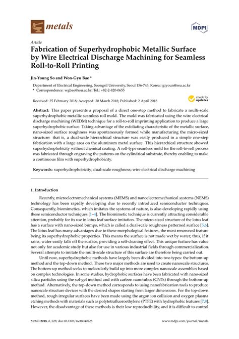 Pdf Fabrication Of Superhydrophobic Metallic Surface By Wire