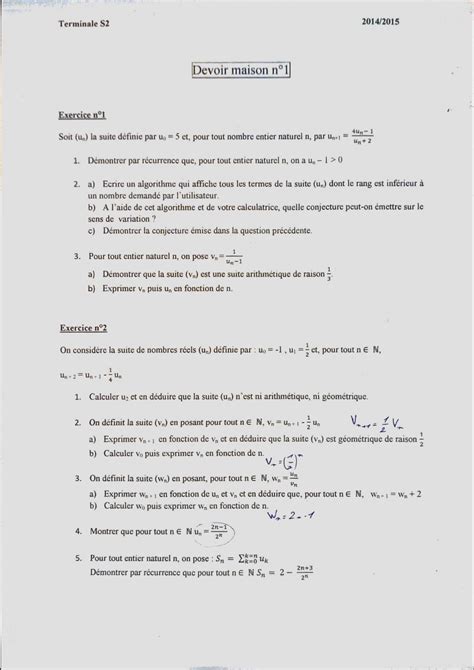 DEVOIR MAISON TERMINALE ES SUR LES SUITES Terminale Mathématiques