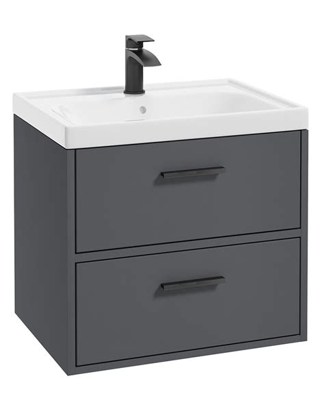 SONAS Finland 60cm 2 Drawer Wall Hung Vanity Unit Midnight Grey Matt