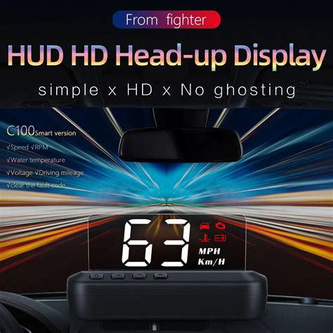 자동차 전자기기 HUD OBD2 II EUOBD 자동차 HUD 헤드 업 디스플레이 과속 경고 시스템 프로젝터 C100 HUD