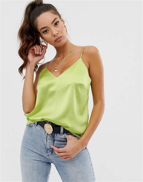 Asos Satin Cami In Neon In Green Lyst