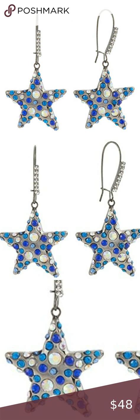 Betsey Johnson Celestial Silver Tone Star Earrings Pink Rhinestone