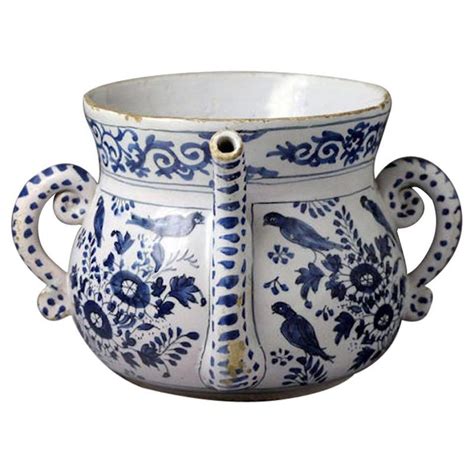 English Delftware Pottery Blue and White Chinoiserie Decorated Posset Pot For Sale at 1stdibs