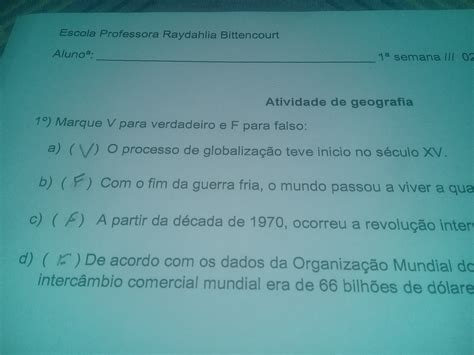 Assinale V Para Verdadeiro Ef Para Falso