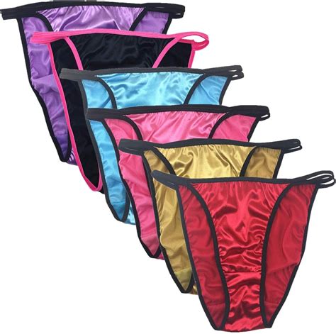 Colorful Star 6 Pack Damen Sexy Satin String Bikini Unterwäsche Glanz Glatte Unterwäsche