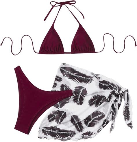 Women S Piece Swimsuits Print Halter Triangle Tie Side Bikini Bathing Suit With Cover Up Beach