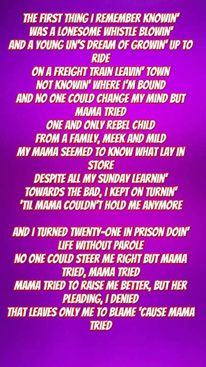 Merle Haggard Mama Tried Lyrics Released In 1968 Subscribe If You Love