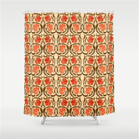 William Morris Pimpernel Mandarin Orange And Brown Shower Curtain By